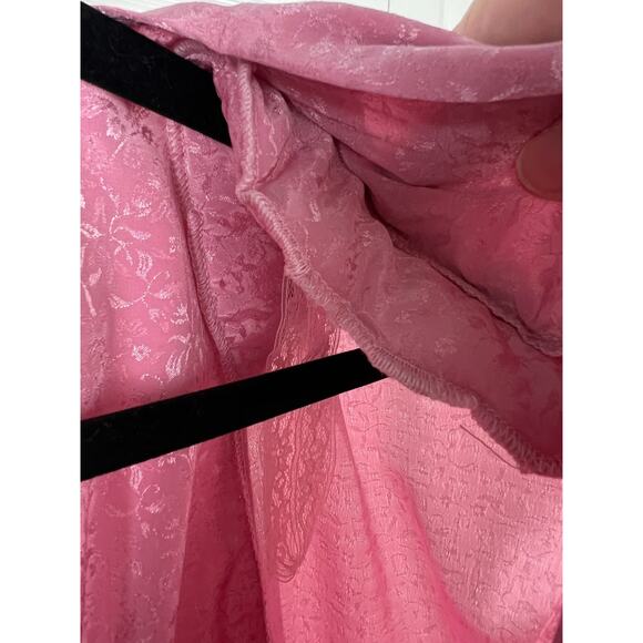 80s Cocktail Wedding Dress 0/XXS Pink Shiny Floral Satin Brocade Pleated buttons - Picture 5 of 8